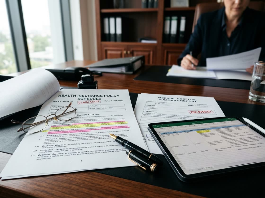 A marked-up insurance policy schedule under review